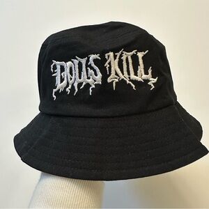 Dolls Kill Bucket Hat Black White One Size Embroidered Spell Out 100% Cotton